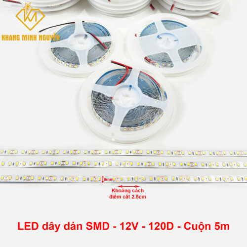 Đèn LED dây 12V 2835 SMD 120 mắt/mét - cuộn 5m