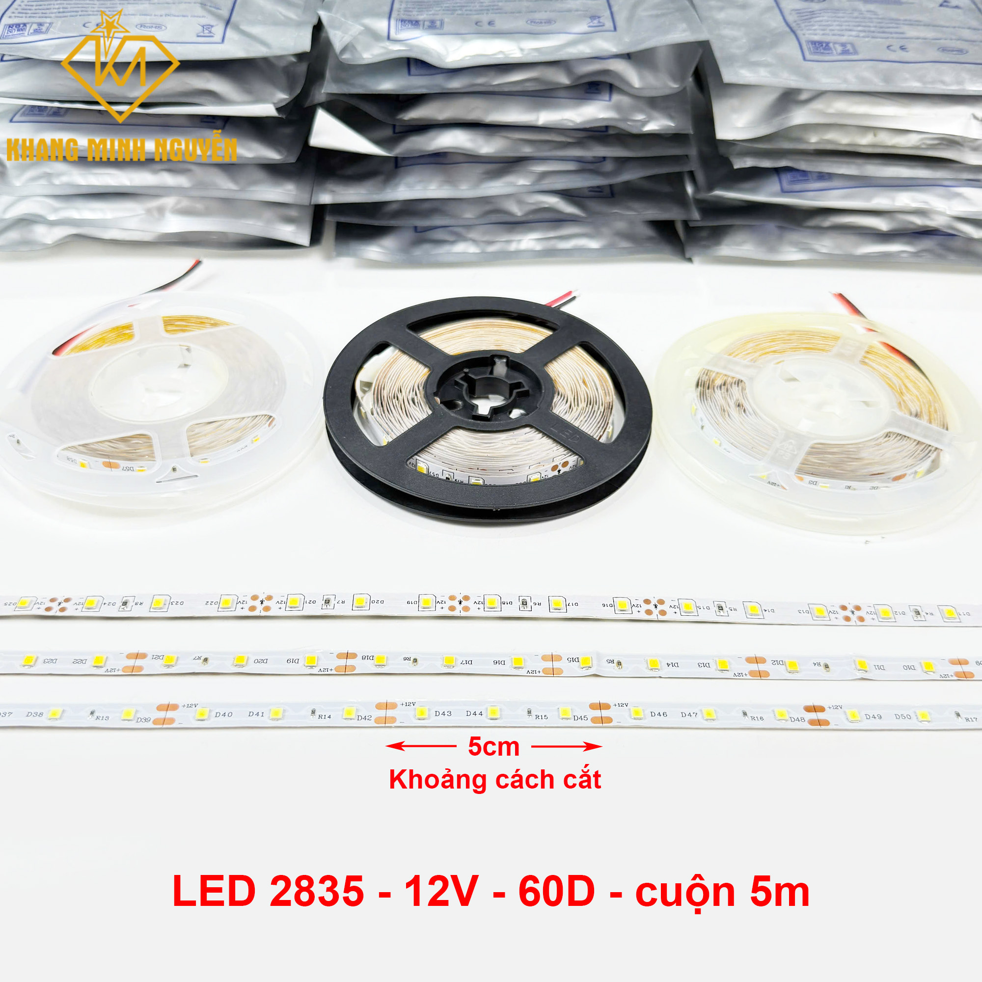 Đèn LED dây 12V 2835 SMD 60 mắt/mét - cuộn 5m Đèn LED dây 12V 2835 SMD 60 mắt/mét - cuộn 5m