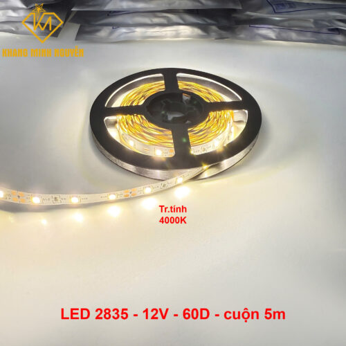 Đèn LED dây 12V 2835 SMD 60 mắt/mét - cuộn 5m - sáng sáng Trung tính 4000K