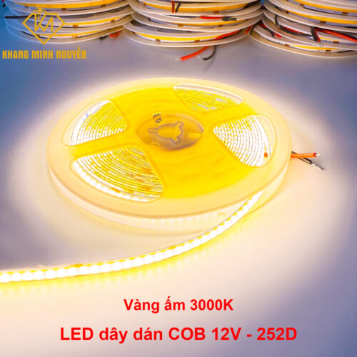 LED cuộn COB 12V 252 LED/m cuộn 5m - ánh sáng siêu mịn - màu vàng ấm 3000K