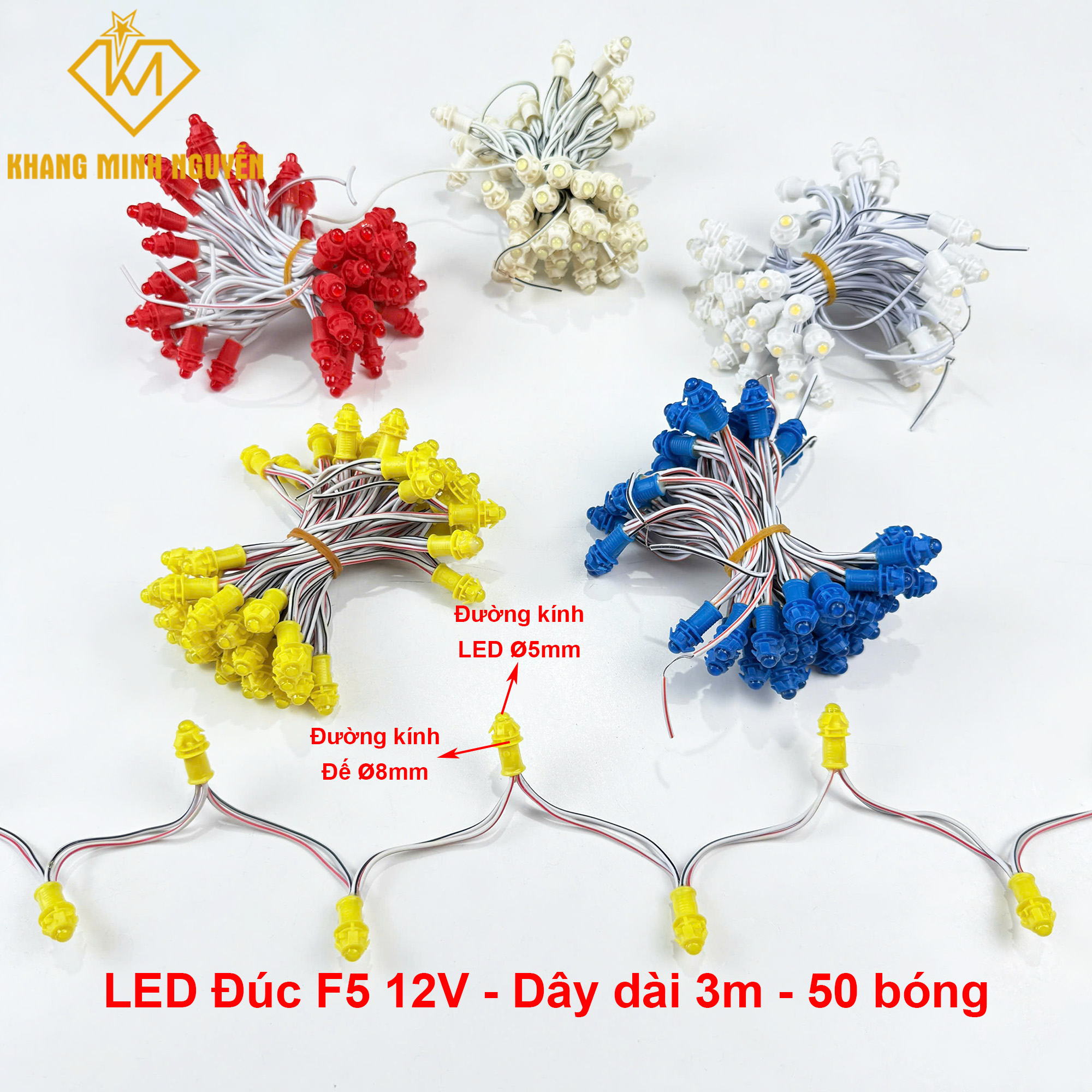 F5-2 LED đúc F5, đế 8mm - chống nước dùng quấn cây, trang trí lễ tết