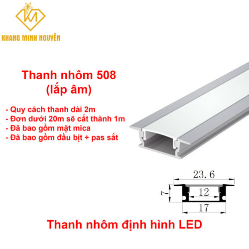 Thanh nhôm định hình LED lắp âm 508