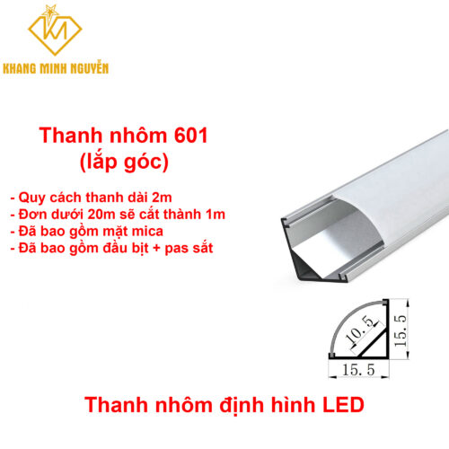 Thanh nhôm đèn LED góc chữ V lắp góc 601