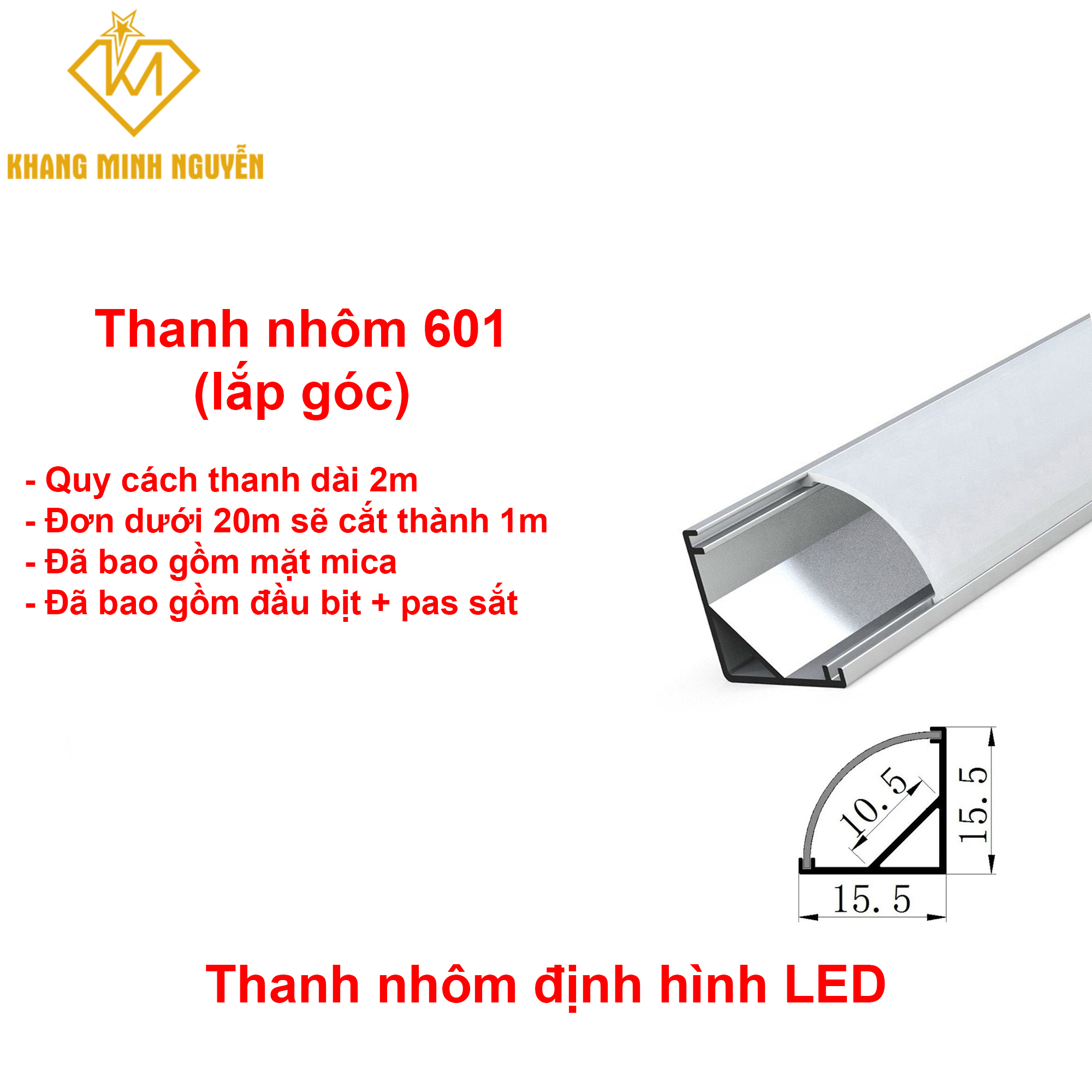 Thanh nhôm đèn LED góc chữ V lắp góc 601