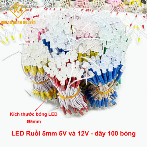 LED ruồi 5mm 5V và 12 V - chống nước làm bảng hiệu, hộp đèn, chạy chữ, trang trí cây