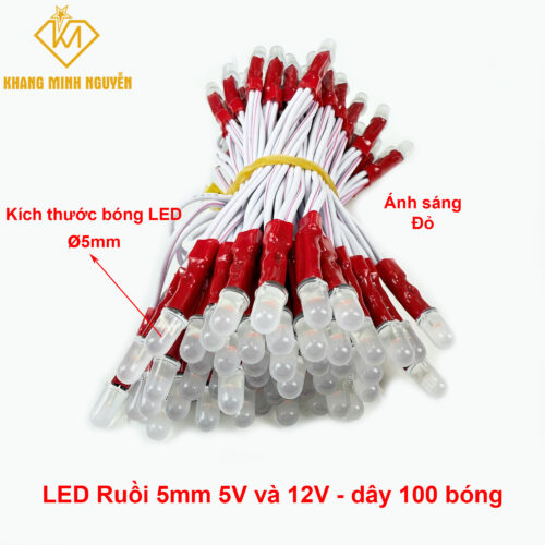 LED ruồi 5mm 5V và 12 V - chống nước làm bảng hiệu, hộp đèn, chạy chữ, trang trí cây - ánh sáng đỏ