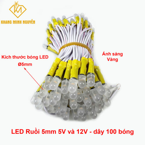 LED ruồi 5mm 5V và 12 V - chống nước làm bảng hiệu, hộp đèn, chạy chữ, trang trí cây - ánh sáng vàng
