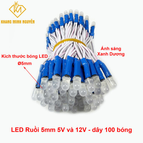 LED ruồi 5mm 5V và 12 V - chống nước làm bảng hiệu, hộp đèn, chạy chữ, trang trí cây - ánh sáng xanh dương