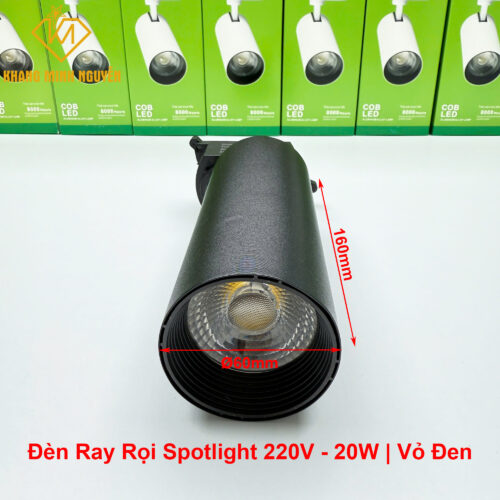 Đèn ray rọi, đèn spotlight, đèn rọi ống bơ 20W - Đen