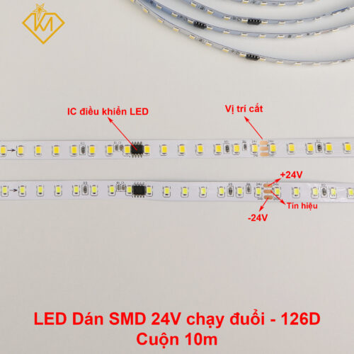 Cuộn 10m - Led dây dán 24V chạy đuổi điều khiển bằng