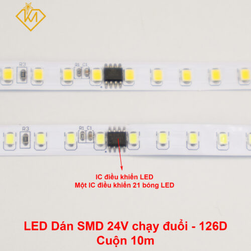Cuộn 10m - Led dây dán 24V chạy đuổi điều khiển bằng