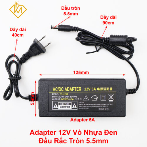 Adapter 12V - 5A - 60W đầu nguồn tròn 5.5mm