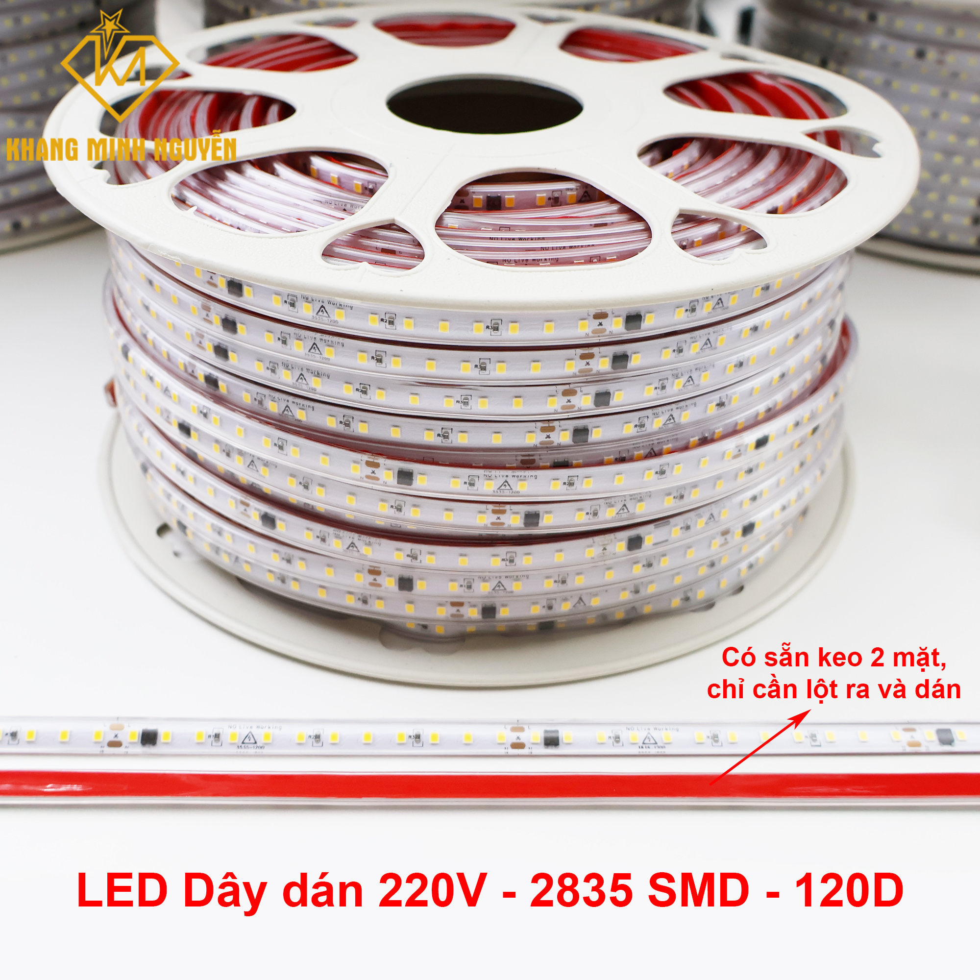 LED dây dán 220V 120D 2835 SMD, Trắng - Trung tính - Vàng ấm, cuộn dài tối đa 100m LED dây dán 220V 120D 2835 SMD, Trắng - Trung tính - Vàng ấm, cuộn dài tối đa 100m