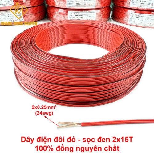 Dây đôi 2 màu đỏ sọc đen chuyên dụng cho đèn led, bảng hiệu