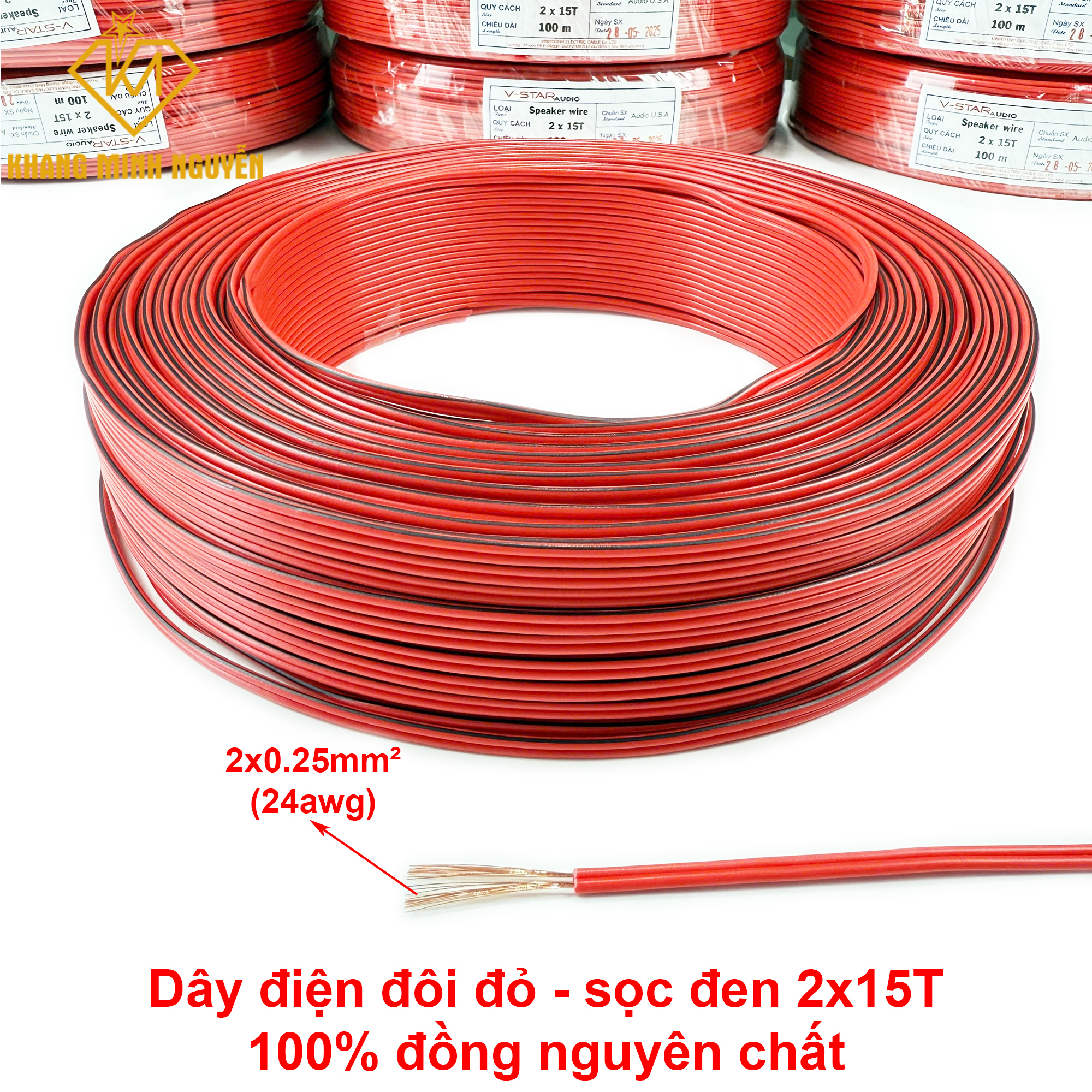Dây đôi 2 màu đỏ sọc đen chuyên dụng cho đèn led, bảng hiệu Dây đôi 2 màu đỏ sọc đen chuyên dụng cho đèn led, bảng hiệu