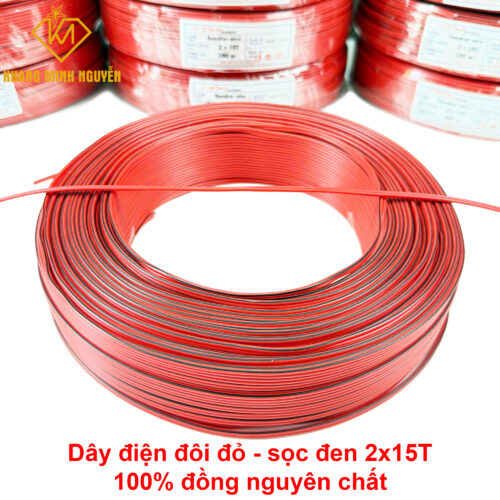 Dây đôi 2 màu đỏ sọc đen chuyên dụng cho đèn led, bảng hiệu