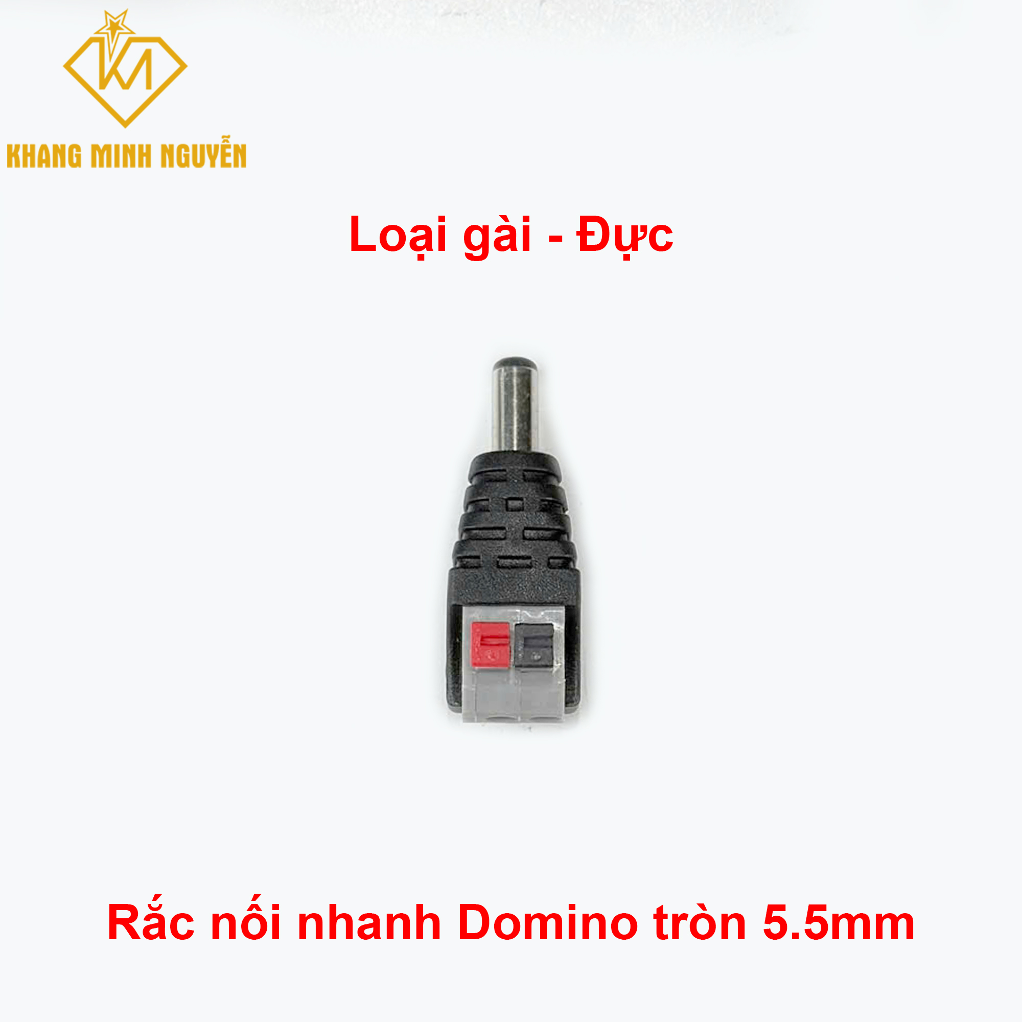 Jack nối, Rắc nối nhanh DC đầu tròn cổng Domino 5.5mm - Loại gài (Đực) Jack nối, Rắc nối nhanh DC đầu tròn cổng Domino 5.5mm - Loại gài (Đực)
