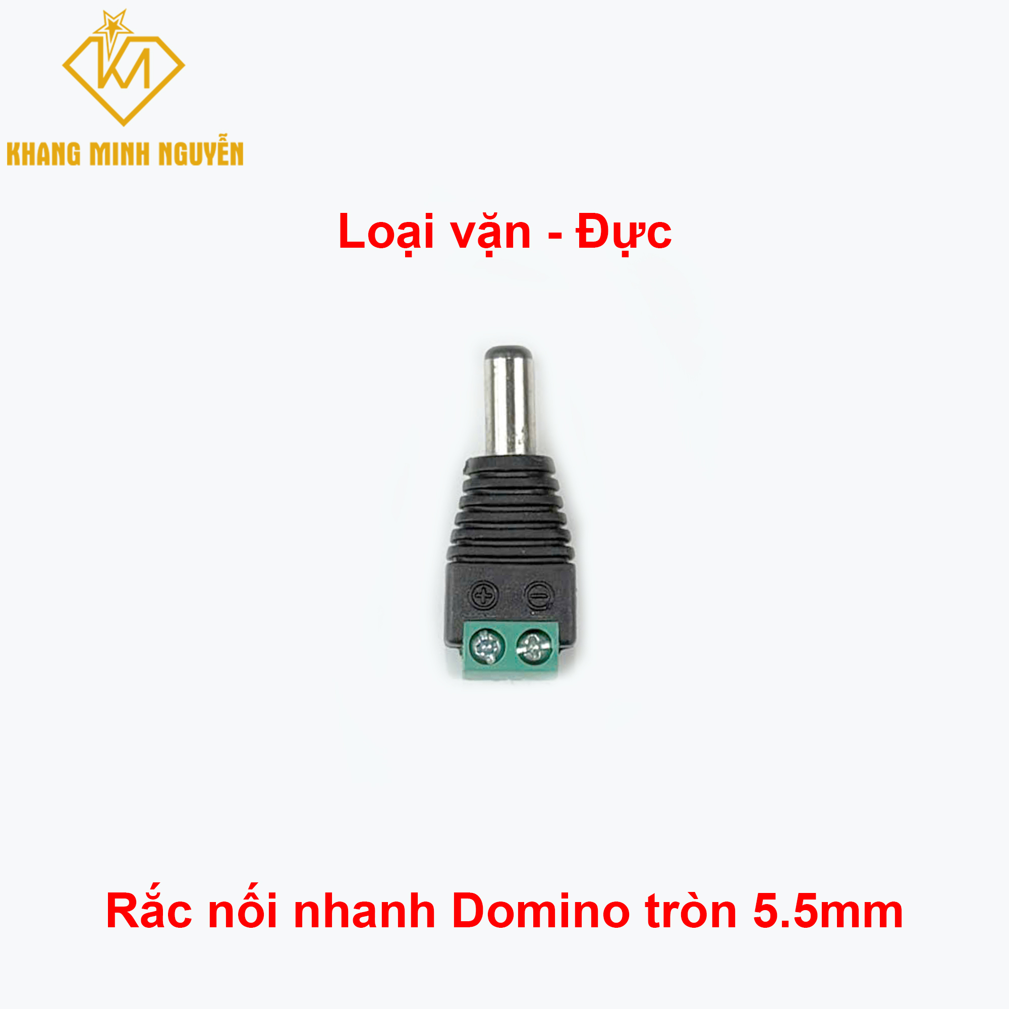 Jack nối, Rắc nối nhanh DC đầu tròn cổng Domino 5.5mm - Loại vặn (Đực) Jack nối, Rắc nối nhanh DC đầu tròn cổng Domino 5.5mm - Loại vặn (Đực)