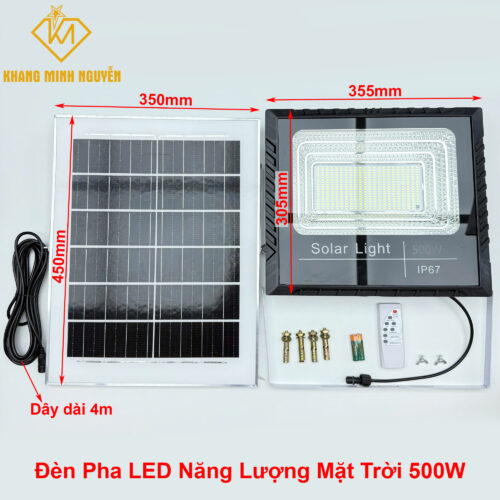 Đèn Pha LED Năng Lượng Mặt Trời 500W IP67 – Siêu sáng, Pin dung lượng lớn, Tấm pin 45x35cm