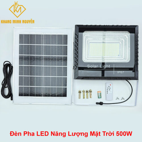 Đèn Pha LED Năng Lượng Mặt Trời 500W IP67 – Siêu sáng, Pin dung lượng lớn, Tấm pin 45x35cm