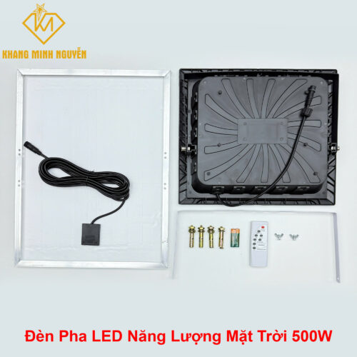 Đèn Pha LED Năng Lượng Mặt Trời 500W IP67 – Siêu sáng, Pin dung lượng lớn, Tấm pin 45x35cm