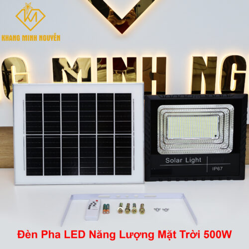 Đèn Pha LED Năng Lượng Mặt Trời 500W IP67 – Siêu sáng, Pin dung lượng lớn, Tấm pin 45x35cm