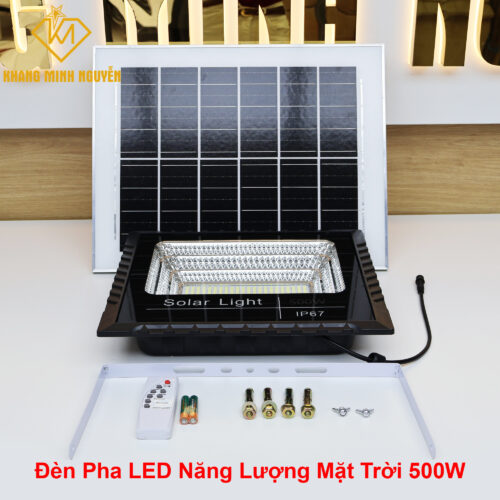 Đèn Pha LED Năng Lượng Mặt Trời 500W IP67 – Siêu sáng, Pin dung lượng lớn, Tấm pin 45x35cm