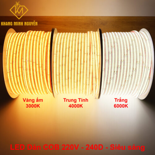 LED dây dán COB 240D - 220V, Trắng - Trung tính - Vàng ấm, cuộn dài tối đa 100m