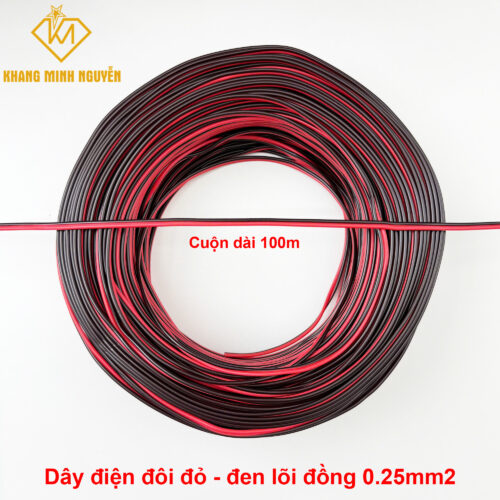 Cuộn 100m dây đôi 2 màu đỏ đen chuyên dùng cho đèn LED