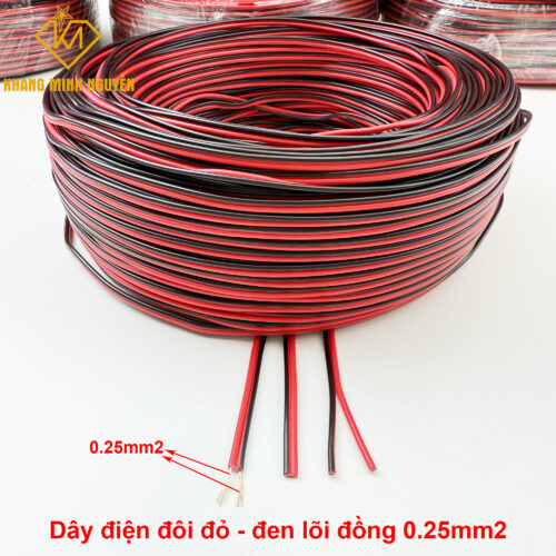 Cuộn 100m dây đôi 2 màu đỏ đen chuyên dùng cho đèn LED