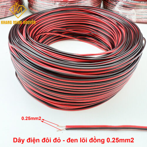 Cuộn 100m dây đôi 2 màu đỏ đen chuyên dùng cho đèn LED